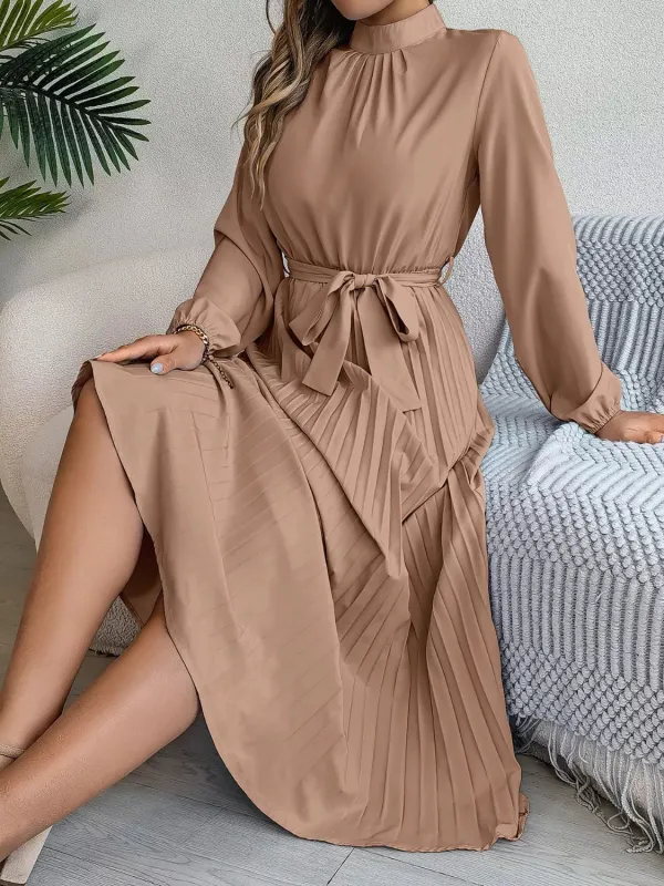 Mock Neck Pleated Midi Dress sold by Charming Charlie