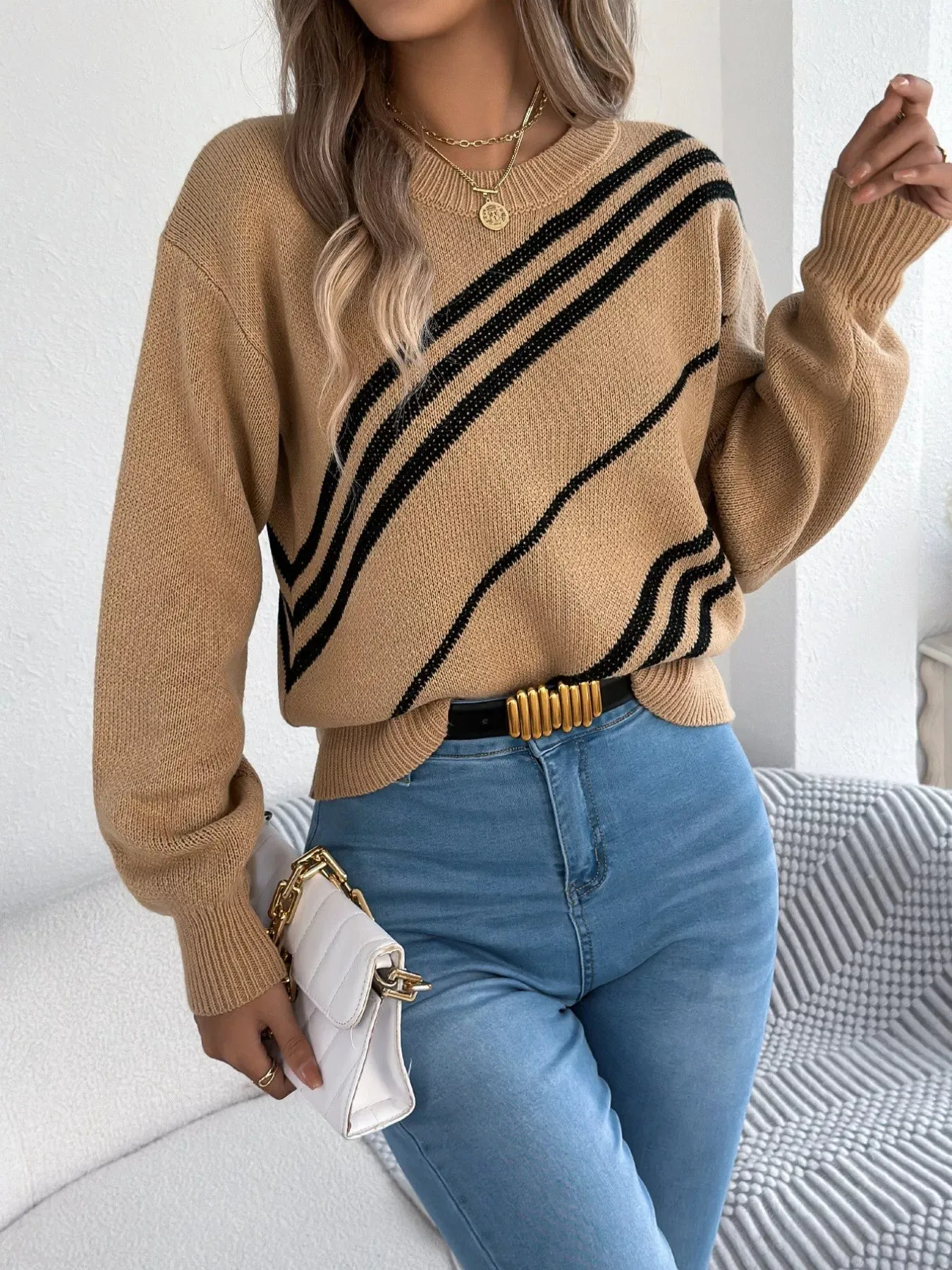 Striped Pattern Casual Round Neck Sweater sold by Charming Charlie