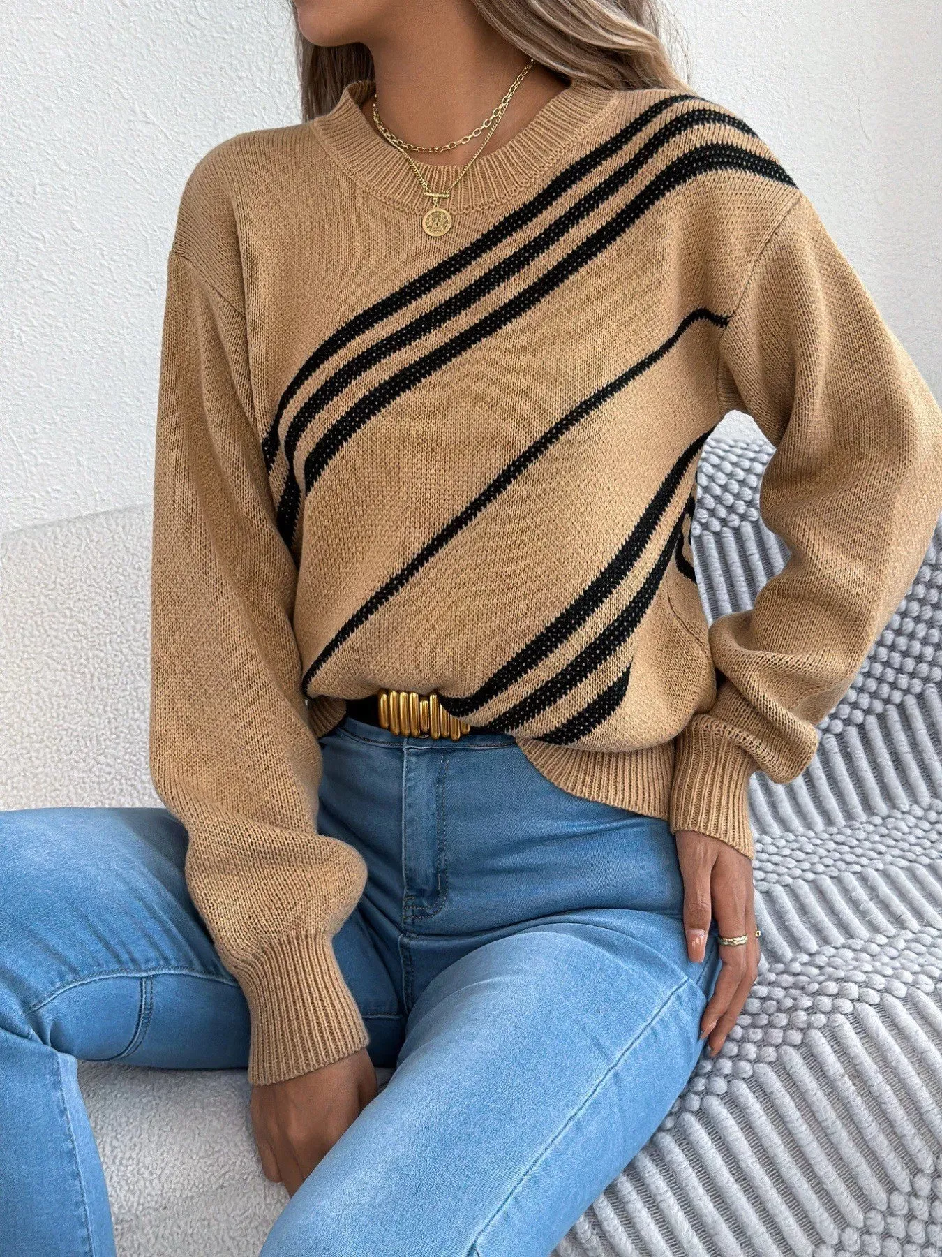 Striped Pattern Casual Round Neck Sweater sold by Charming Charlie product image thumbnail 2