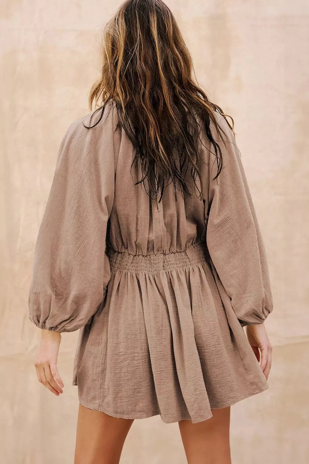 Smocked V-Neck Balloon Sleeve Dress sold by Charming Charlie product image thumbnail 2