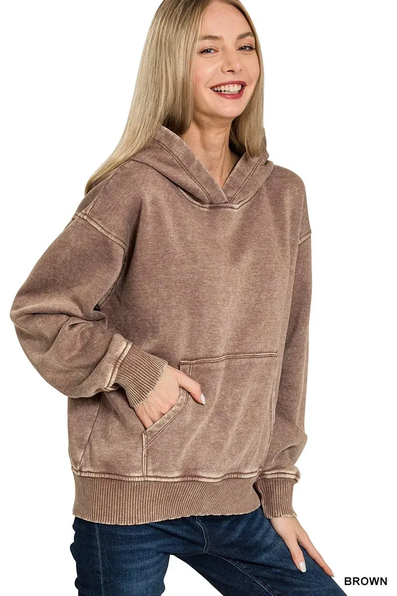 Zenana Fleece Acid Wash Kangaroo Pocket Hoodie sold by Charming Charlie product image thumbnail 3