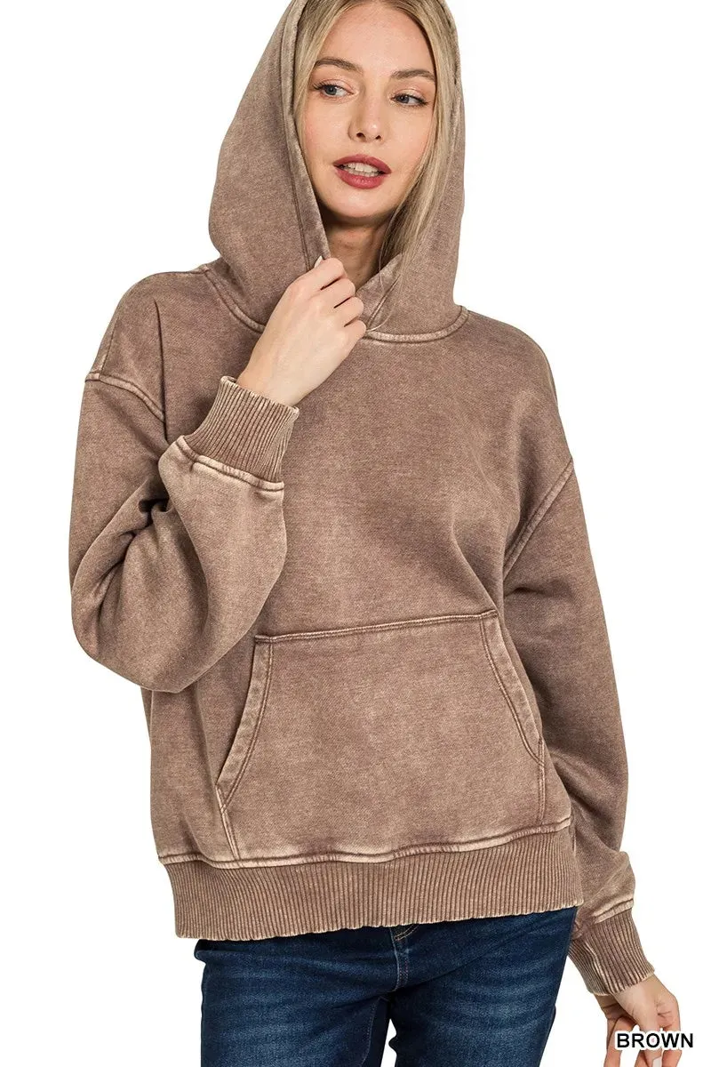 Zenana Fleece Acid Wash Kangaroo Pocket Hoodie sold by Charming Charlie