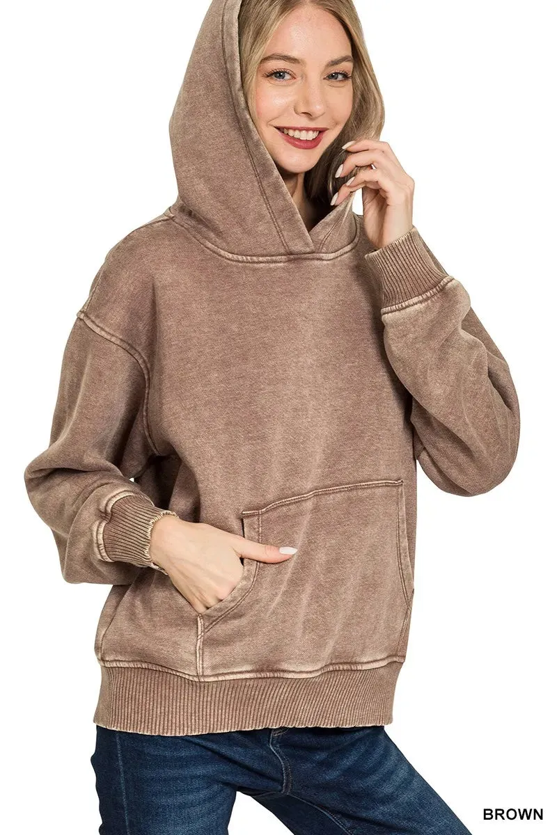 Zenana Fleece Acid Wash Kangaroo Pocket Hoodie sold by Charming Charlie product image thumbnail 2
