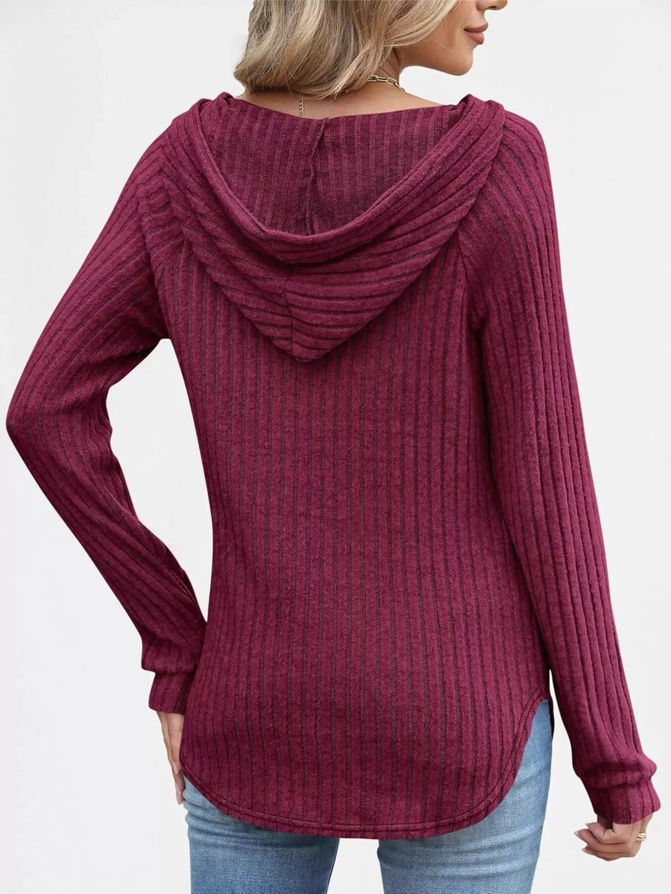 Full Size Ribbed Knit Button Detail Hooded Top Plus Size sold by Charming Charlie product image thumbnail 5