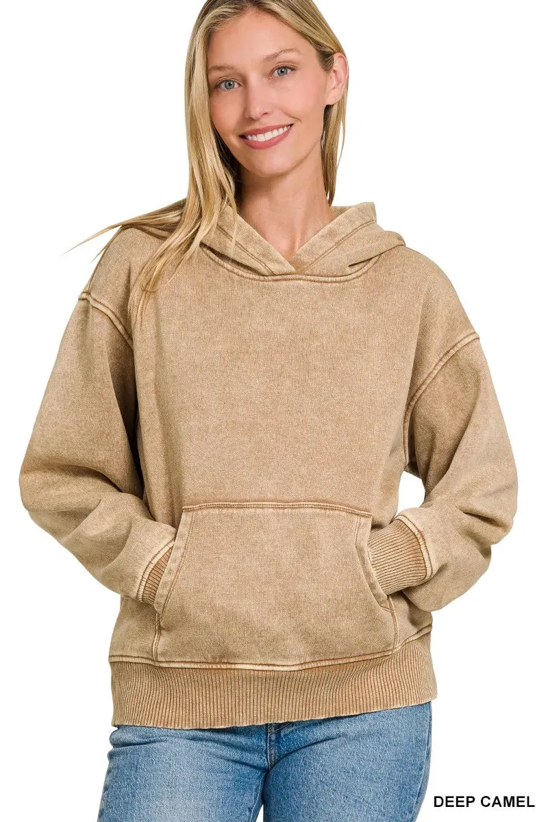 Zenana Fleece Acid Wash Kangaroo Pocket Hoodie sold by Charming Charlie product image thumbnail 5
