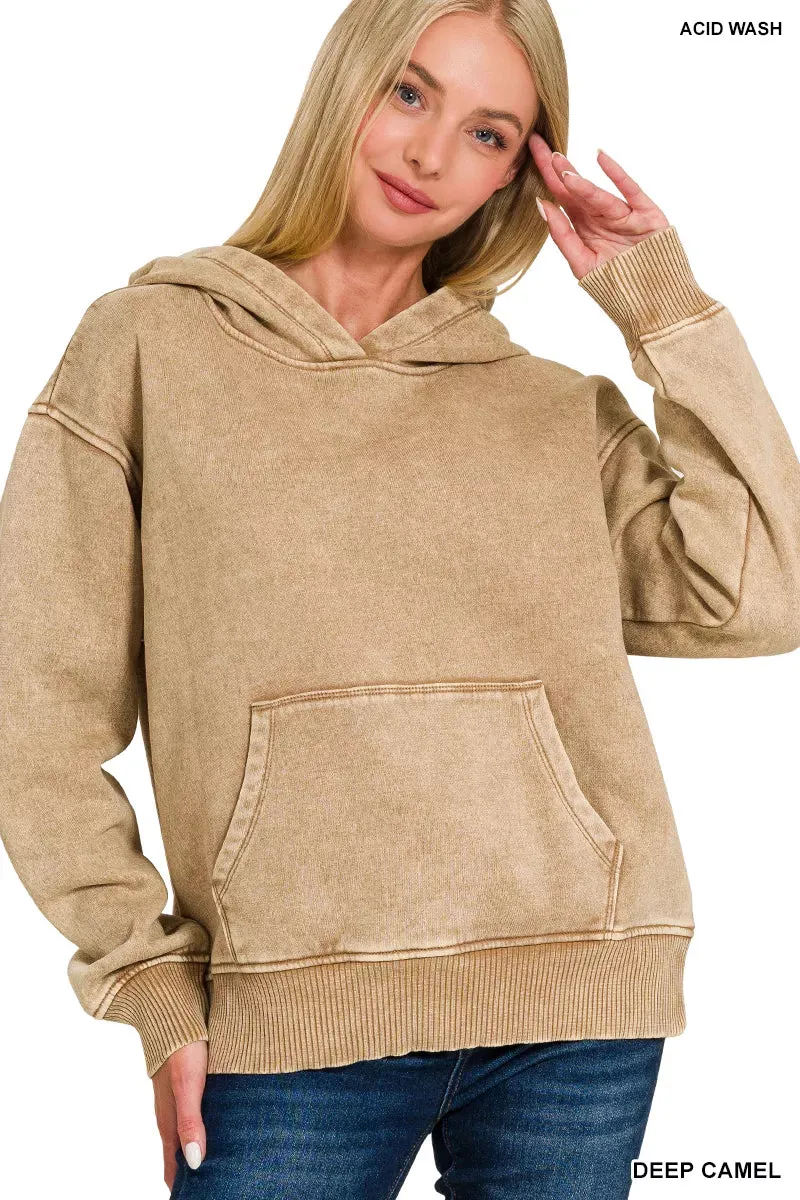 Zenana Fleece Acid Wash Kangaroo Pocket Hoodie sold by Charming Charlie product image thumbnail 2