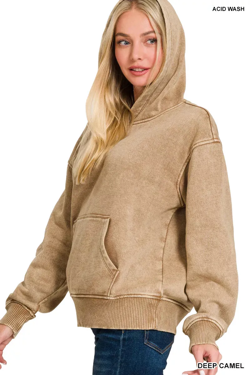 Zenana Fleece Acid Wash Kangaroo Pocket Hoodie sold by Charming Charlie product image thumbnail 3