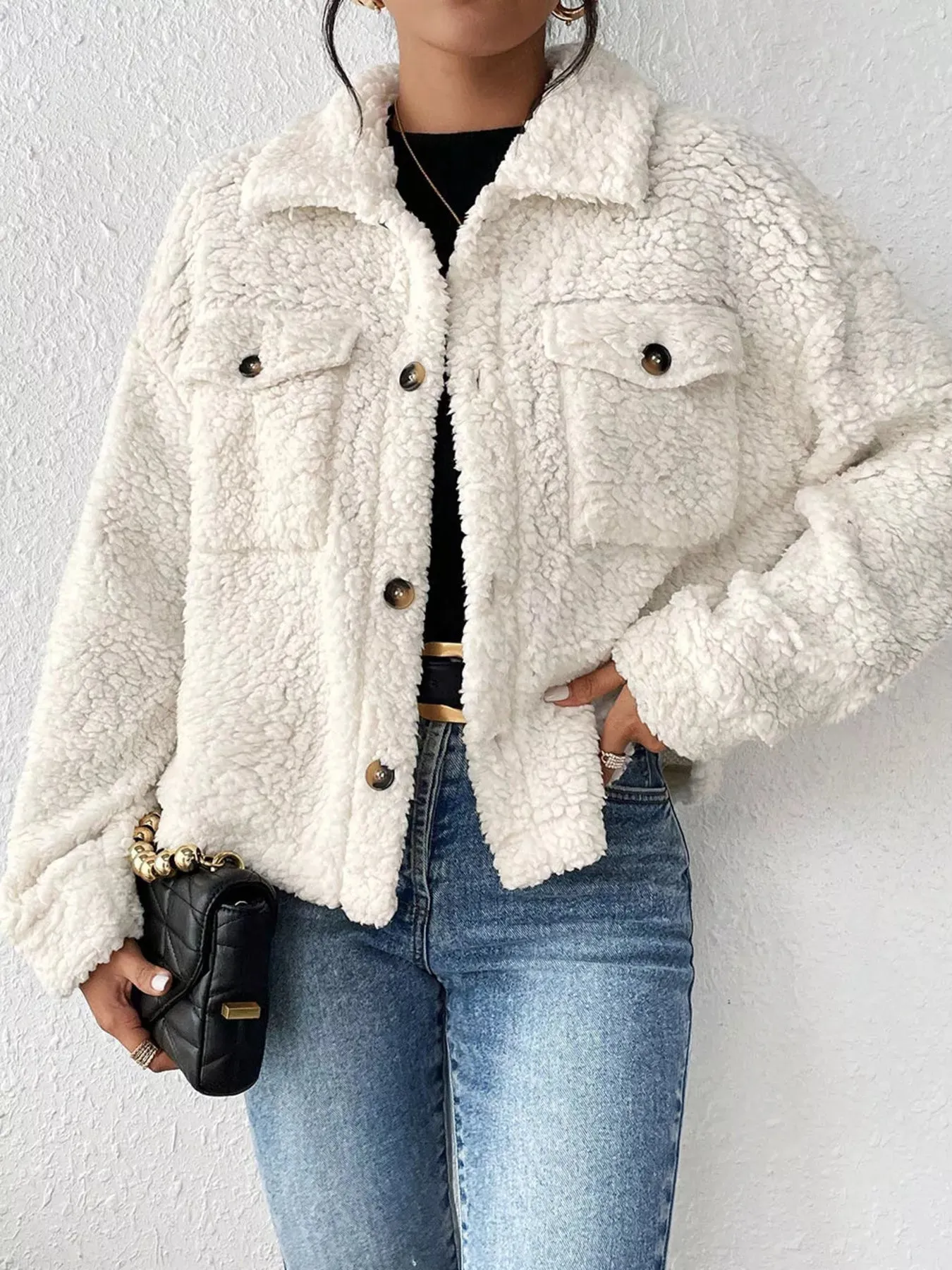 Cozy Sherpa Button-Down Jacket sold by Charming Charlie product image thumbnail 2