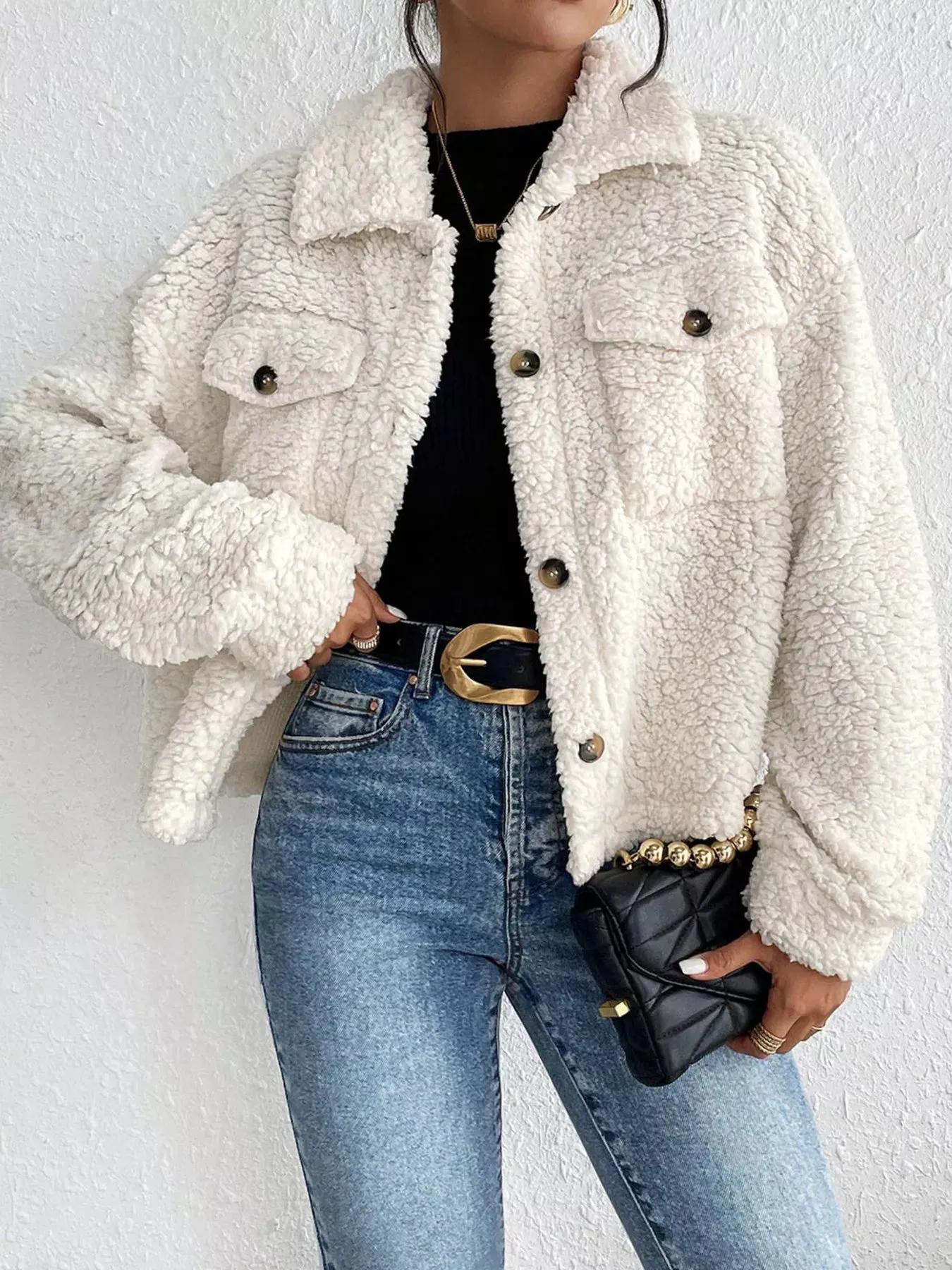 Cozy Sherpa Button-Down Jacket sold by Charming Charlie product image thumbnail 3