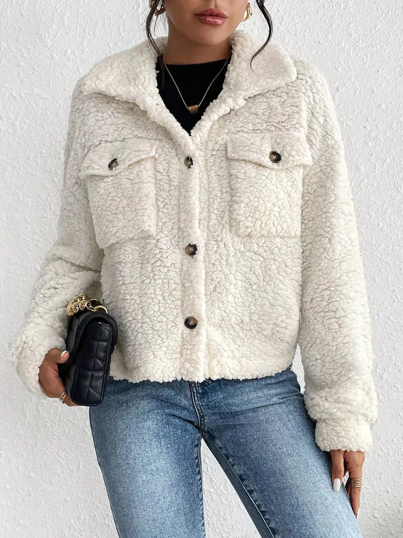 Cozy Sherpa Button-Down Jacket sold by Charming Charlie product image thumbnail 4