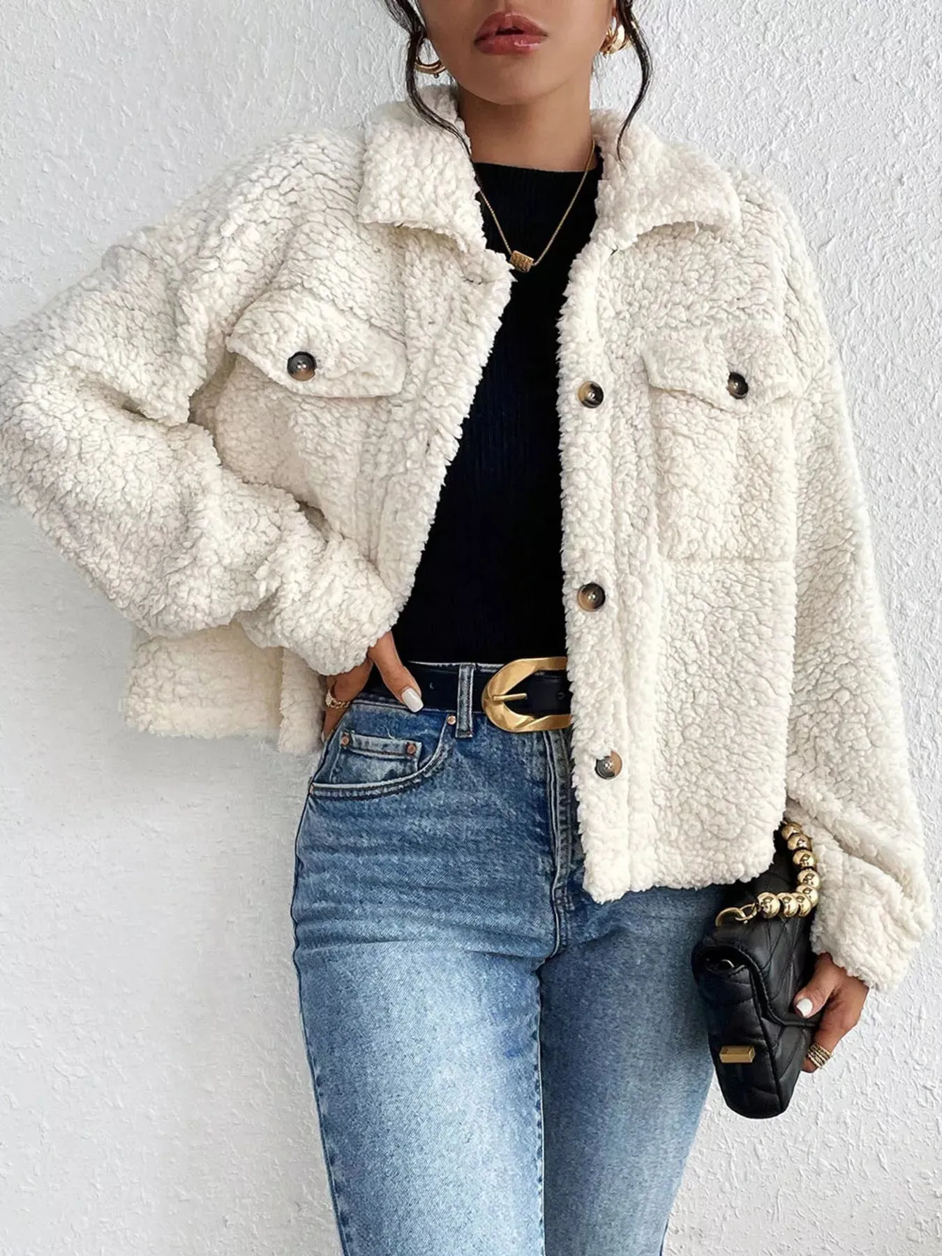 Cozy Sherpa Button-Down Jacket sold by Charming Charlie