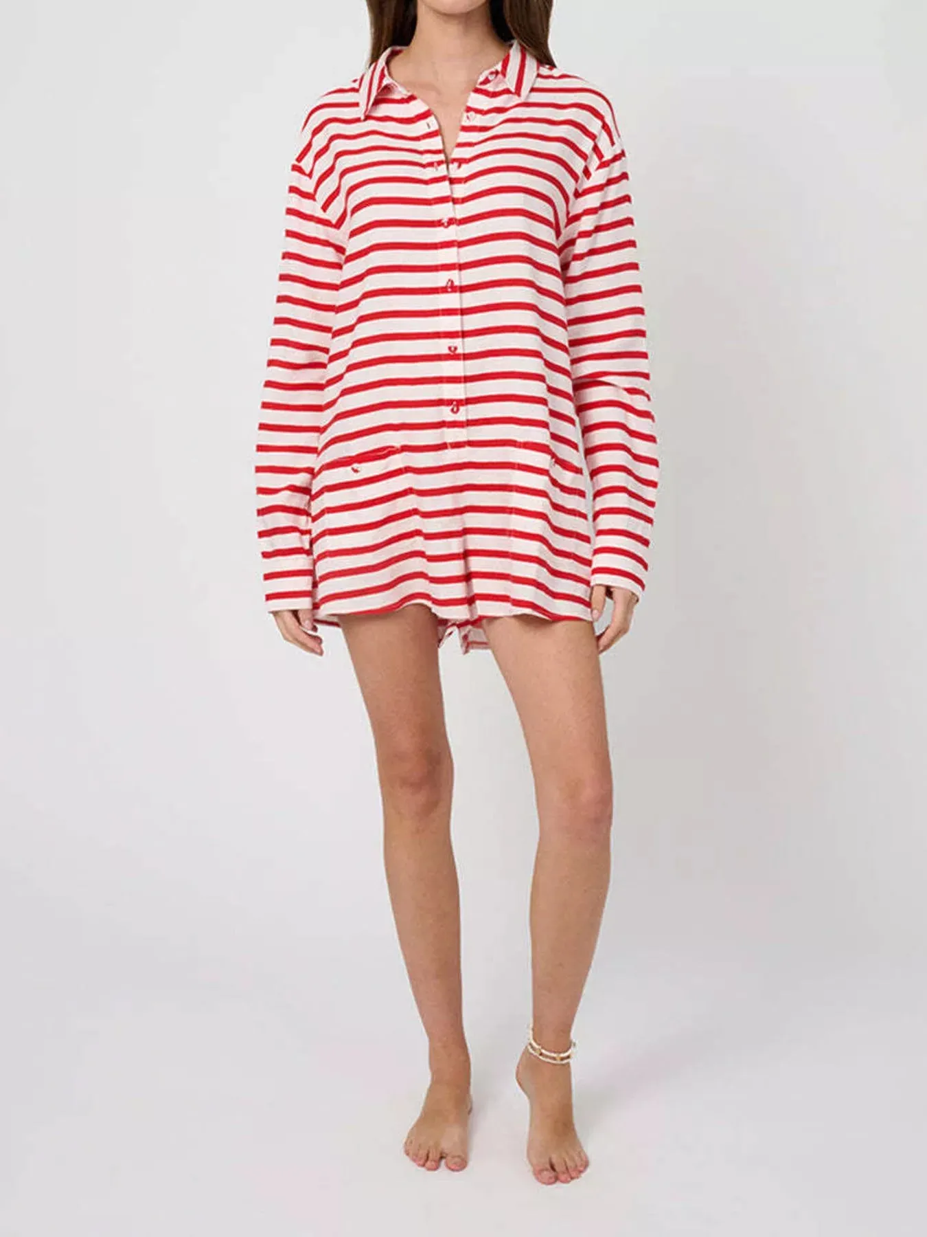 Striped Button Front Romper sold by Charming Charlie product image thumbnail 2