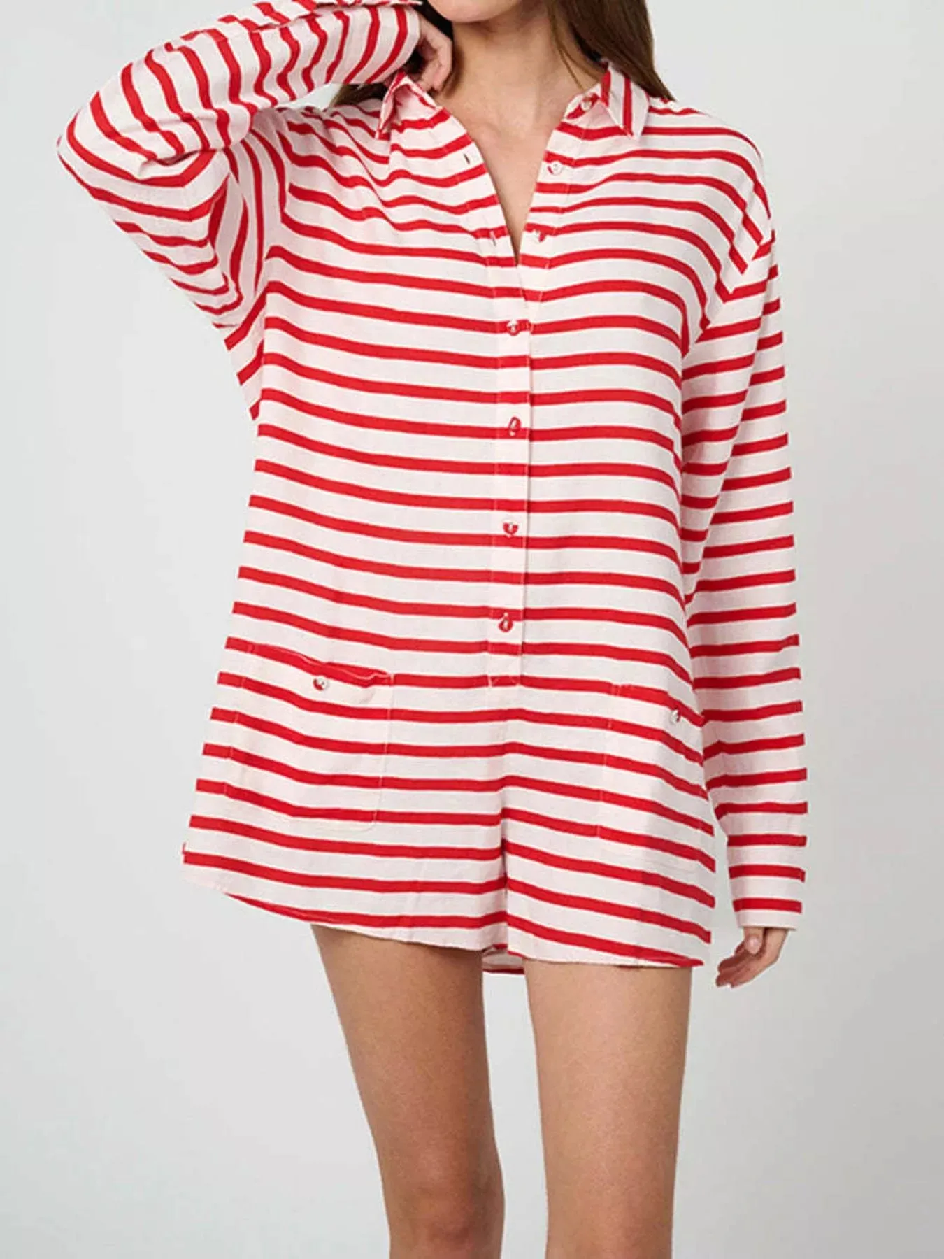 Striped Button Front Romper sold by Charming Charlie