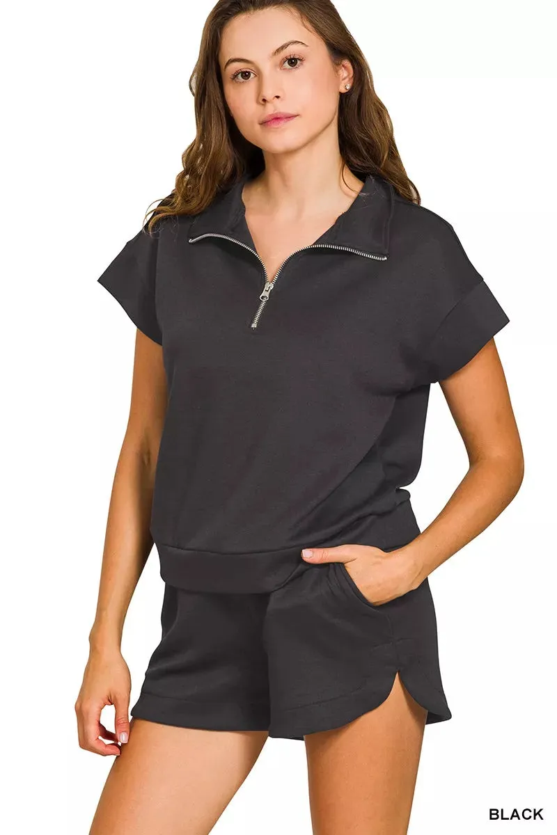 Zenana Scuba High Neck Half Zip Top and Dolphin Shorts Set sold by Charming Charlie product image thumbnail 2