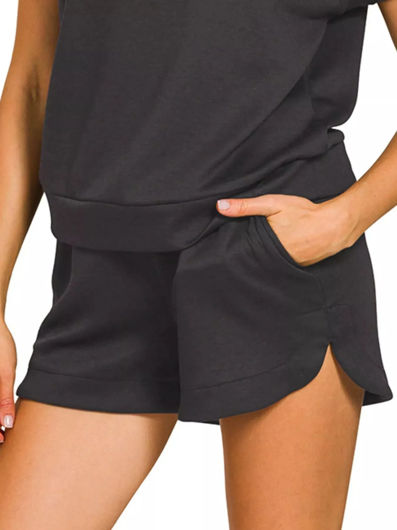 Zenana Scuba High Neck Half Zip Top and Dolphin Shorts Set sold by Charming Charlie product image thumbnail 3