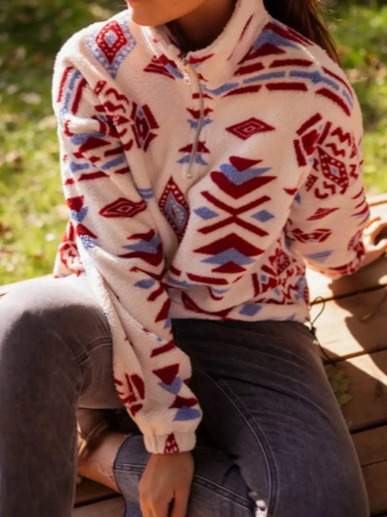 Geometric Pattern Fleece Sweatshirt sold by Charming Charlie product image thumbnail 3
