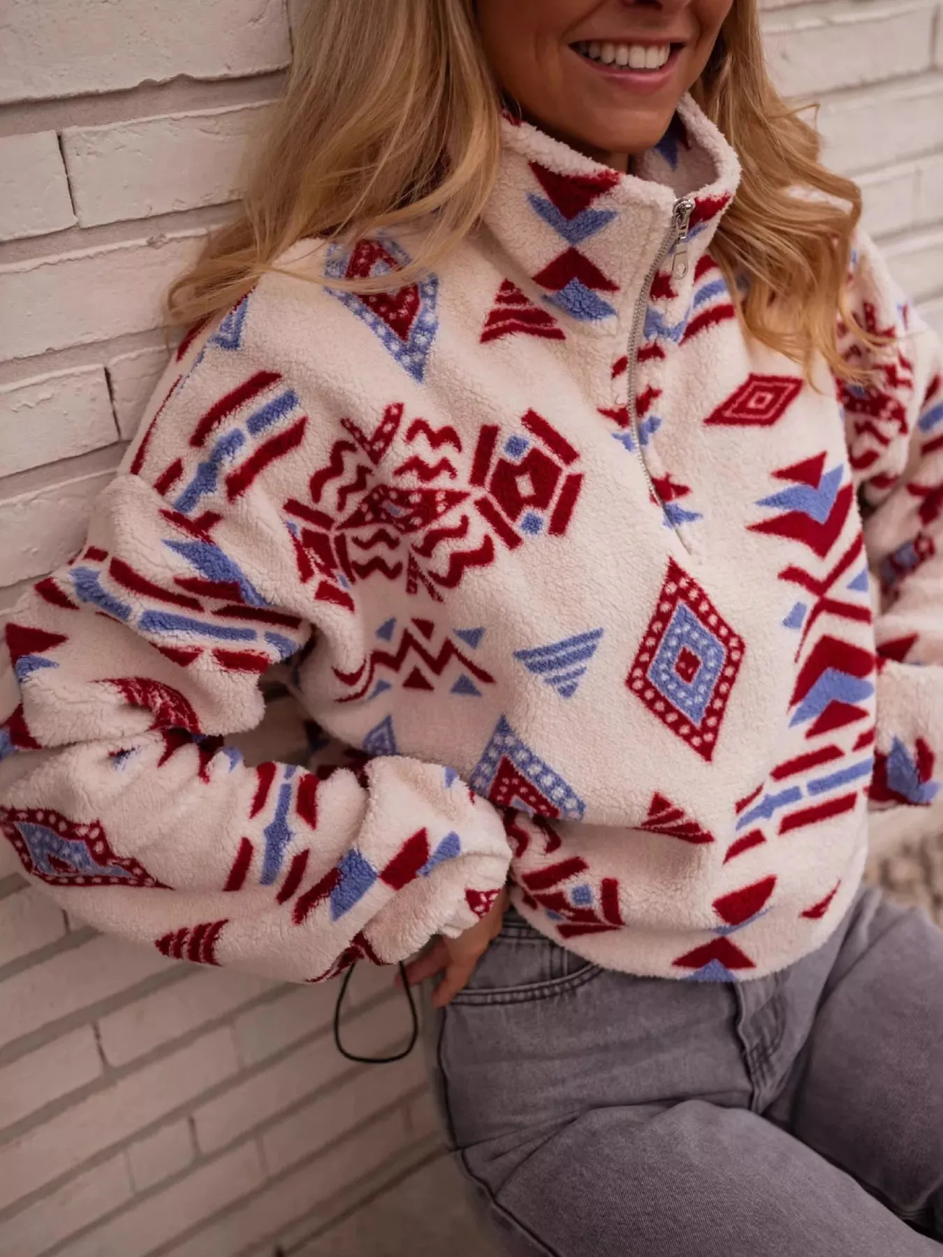 Geometric Pattern Fleece Sweatshirt sold by Charming Charlie
