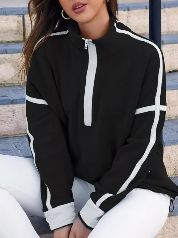 Half Zip Dropped Shoulder Sweatshirt sold by Charming Charlie