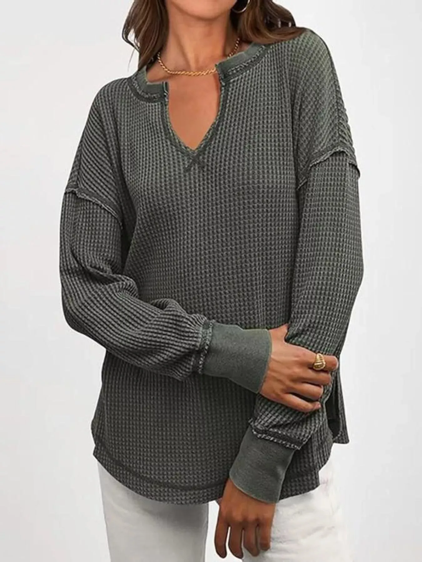 Waffle Knit Long Sleeve Sweatshirt sold by Charming Charlie product image thumbnail 4