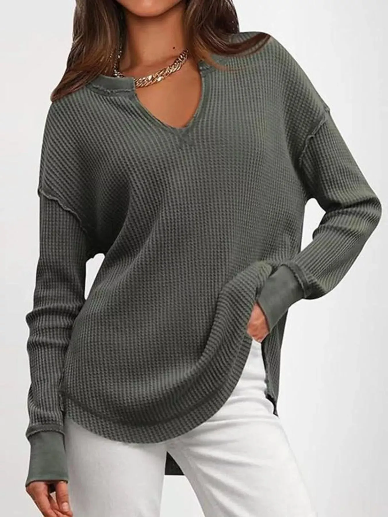Waffle Knit Long Sleeve Sweatshirt sold by Charming Charlie product image thumbnail 2