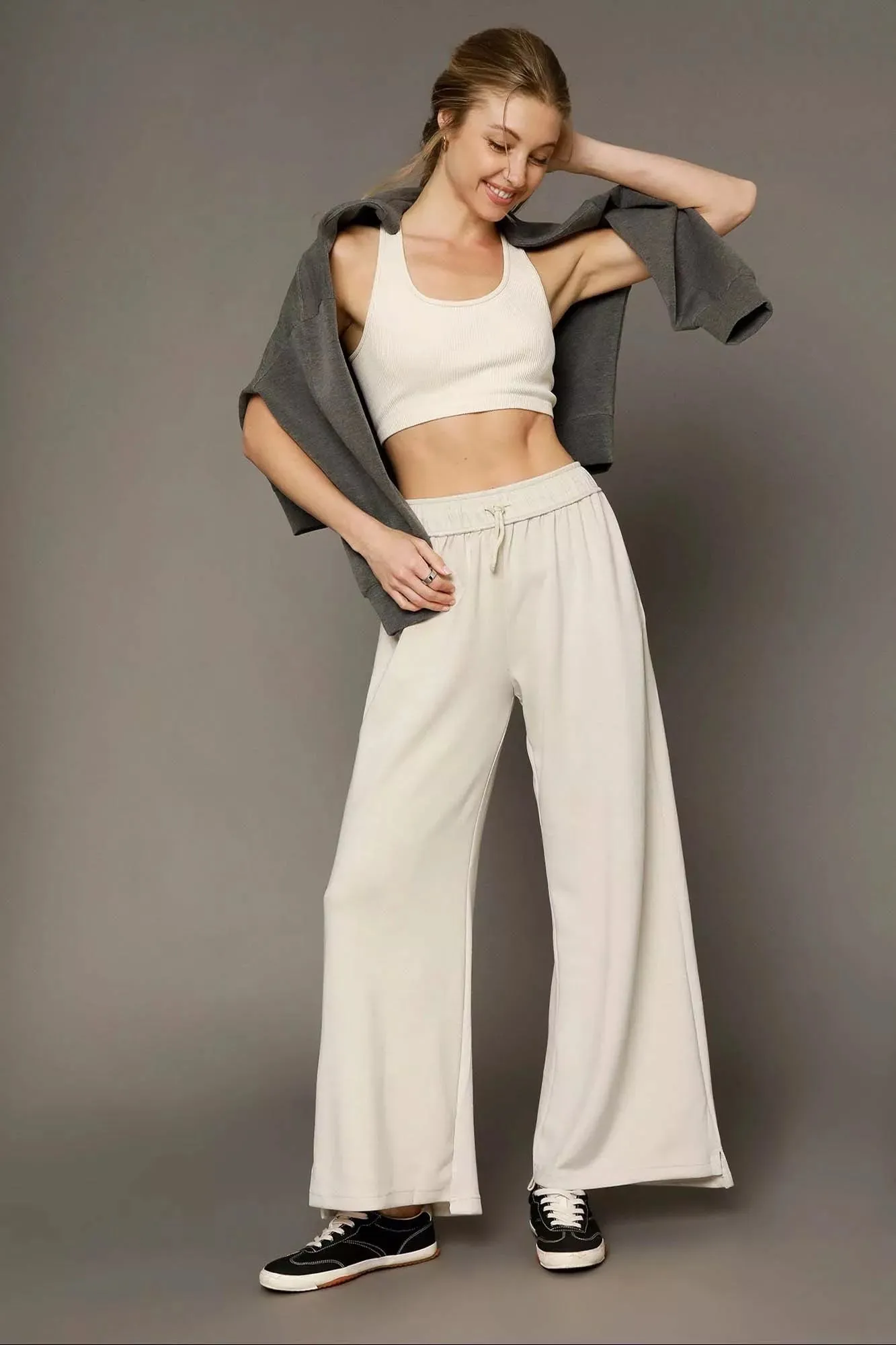 Umgee Elastic Drawstring Waistband Wide Leg Pants sold by Charming Charlie product image thumbnail 3