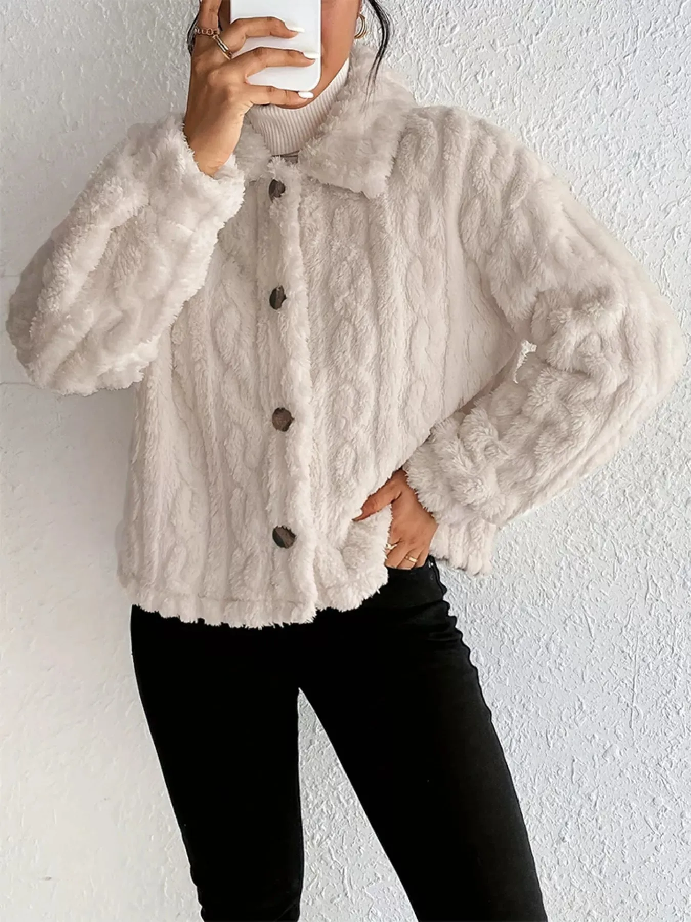 Cozy Fleece Button-Up Outerwear sold by Charming Charlie product image thumbnail 5