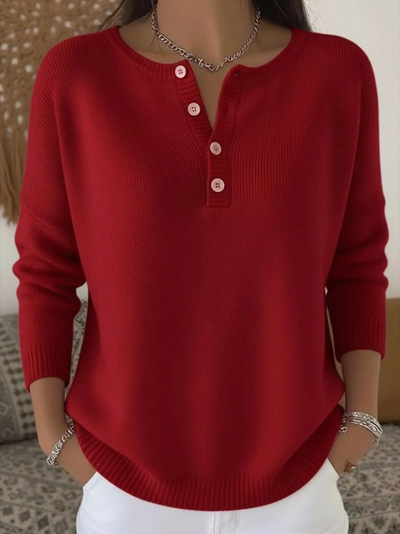 Full Size Half Button Long Sleeve Knit Top Plus Size sold by Charming Charlie product image thumbnail 5