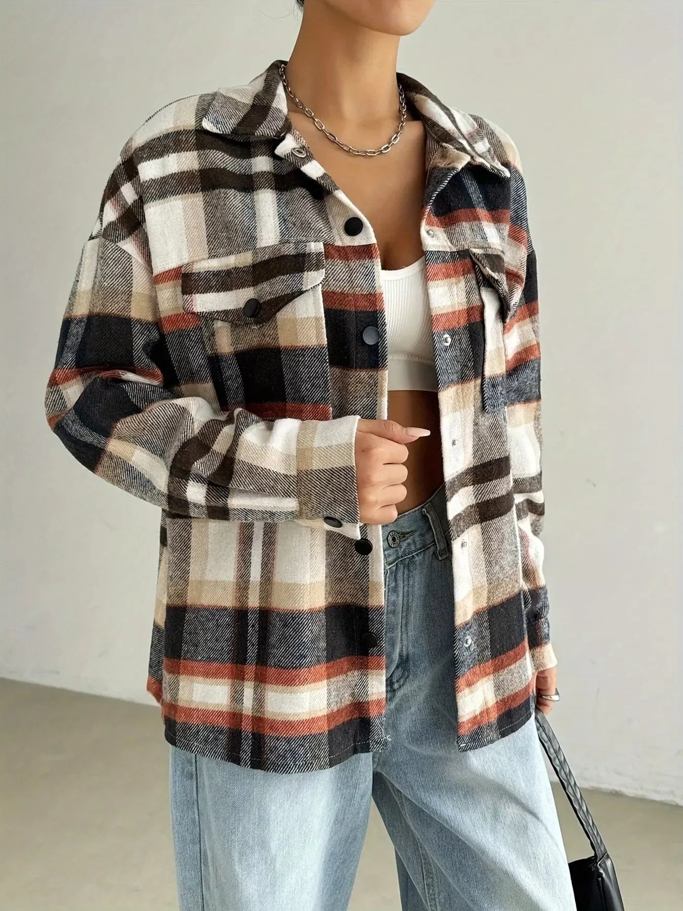 Relaxed Fit Plaid Snap Down Shirt sold by Charming Charlie product image thumbnail 5
