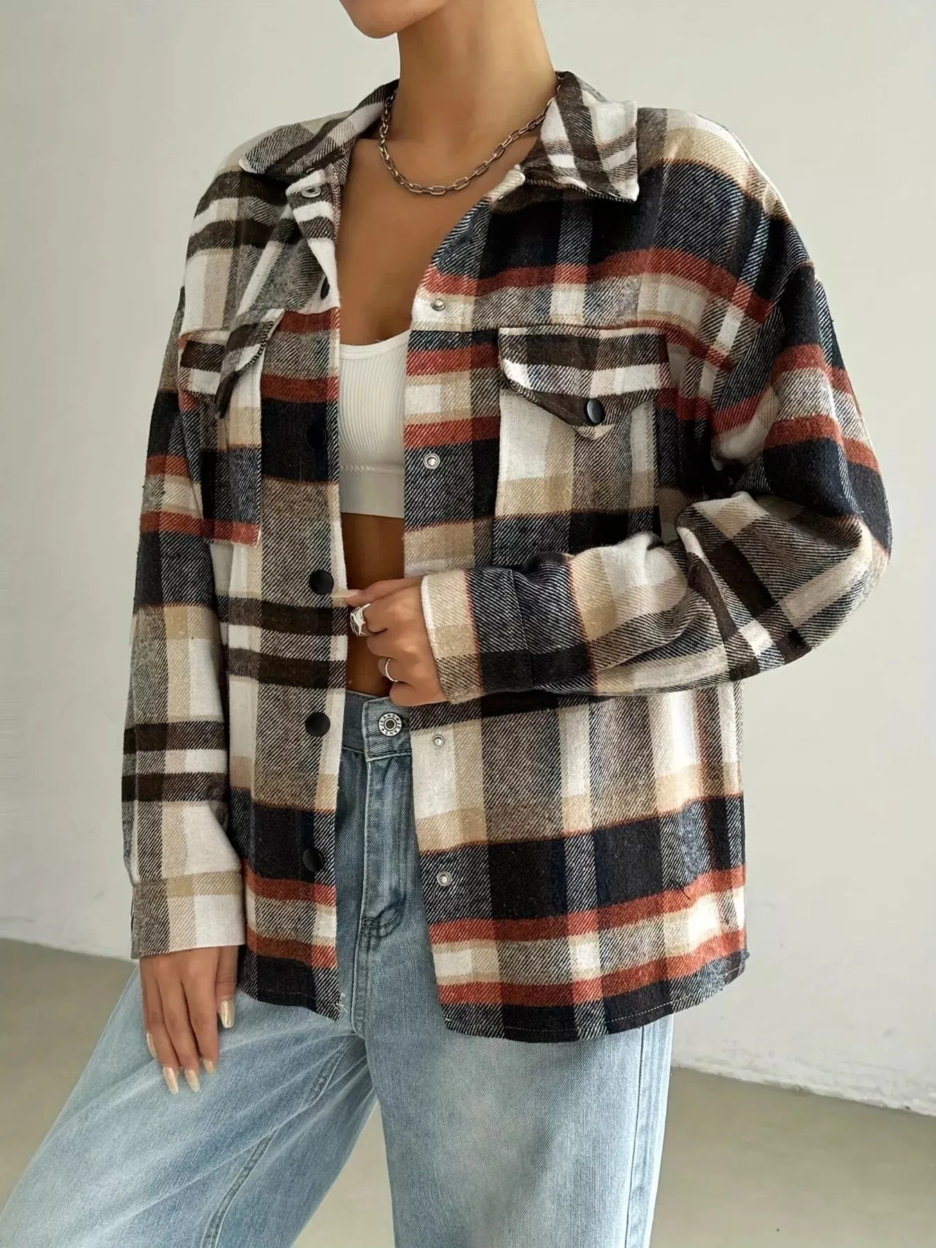 Relaxed Fit Plaid Snap Down Shirt sold by Charming Charlie product image thumbnail 3