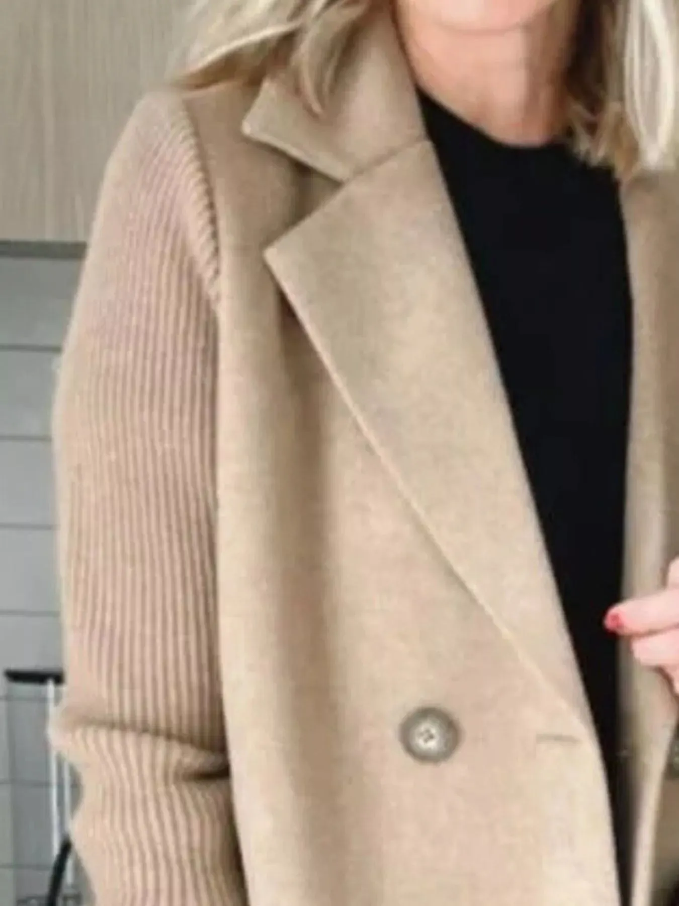 Full Size Knitted Sleeve Wool Blend Double-Breasted Blazer Plus Size sold by Charming Charlie product image thumbnail 5