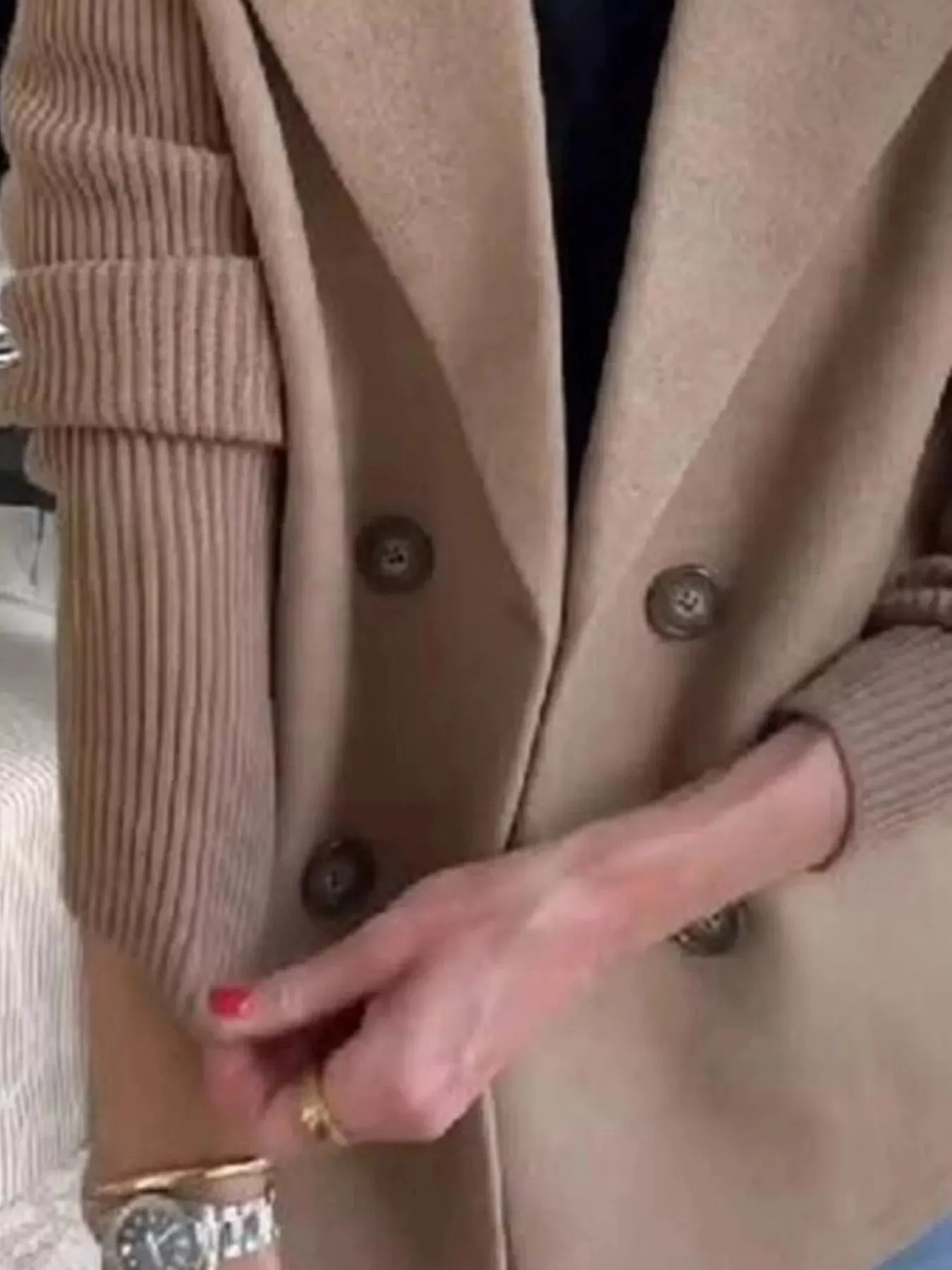 Full Size Knitted Sleeve Wool Blend Double-Breasted Blazer Plus Size sold by Charming Charlie product image thumbnail 3