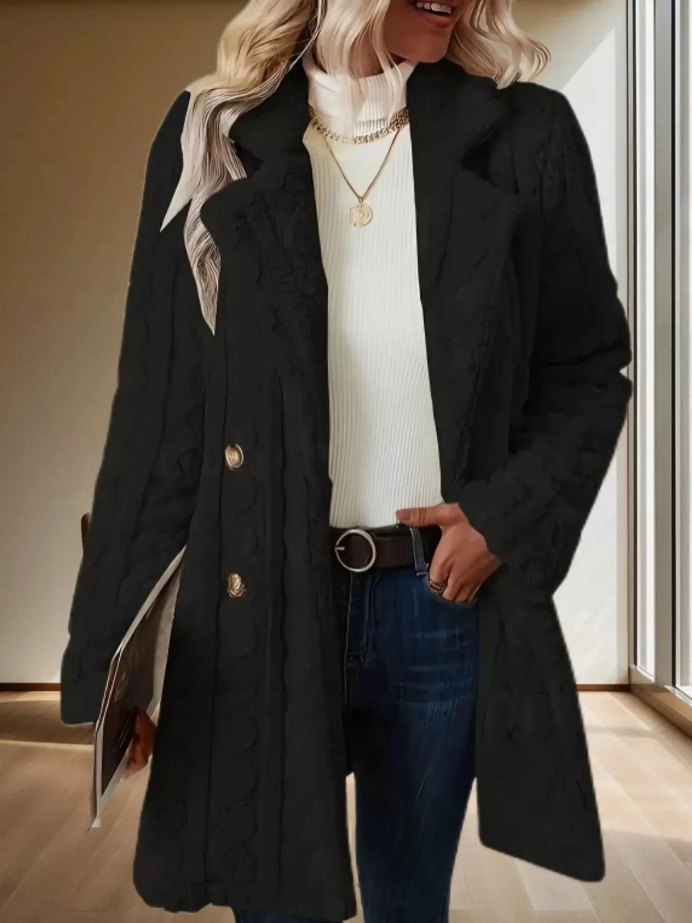 Double-Breasted Fleece Longline Coat sold by Charming Charlie product image thumbnail 2