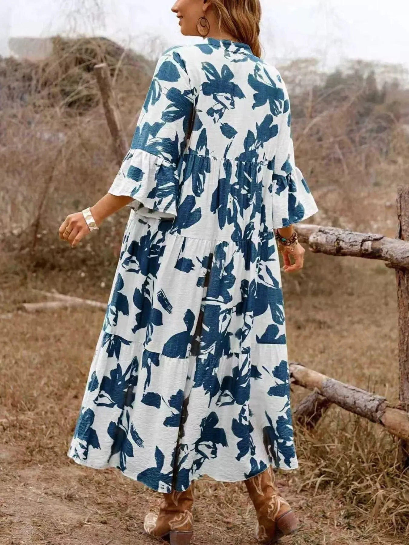 Floral Print Button Front Tiered Dress sold by Charming Charlie product image thumbnail 5