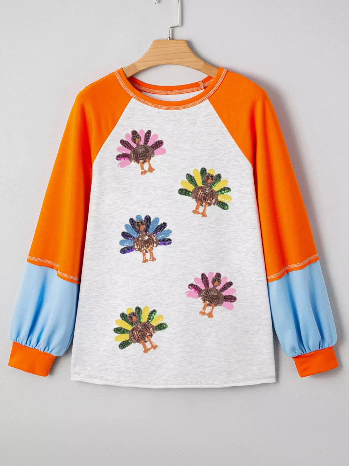 Thanksgiving Turkey Sequin Color Block Raglan Sleeve Top sold by Charming Charlie product image thumbnail 4