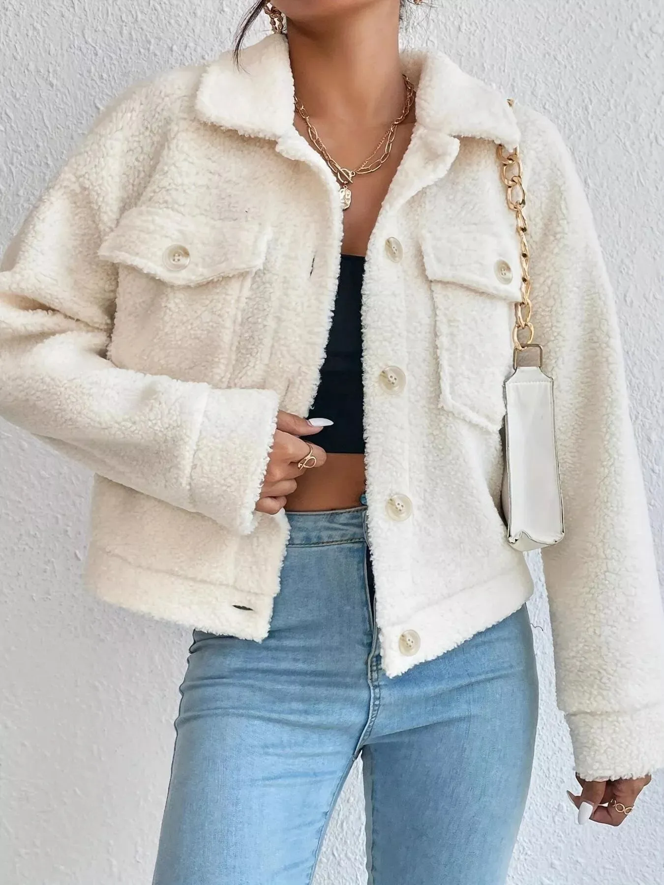 Full Size Cozy Faux Shearling Button-Up Jacket Plus Size sold by Charming Charlie product image thumbnail 3