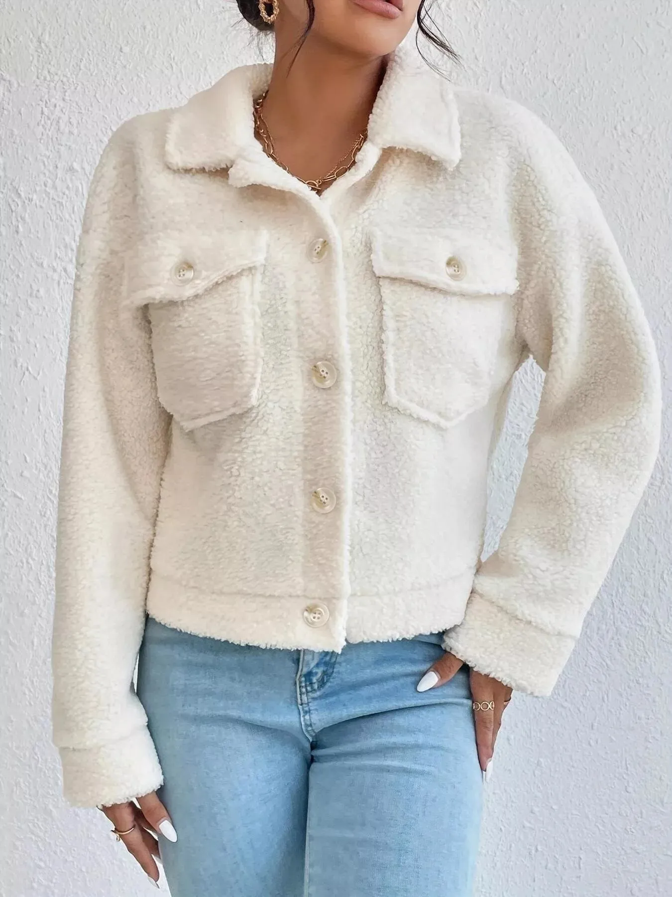 Full Size Cozy Faux Shearling Button-Up Jacket Plus Size sold by Charming Charlie product image thumbnail 4