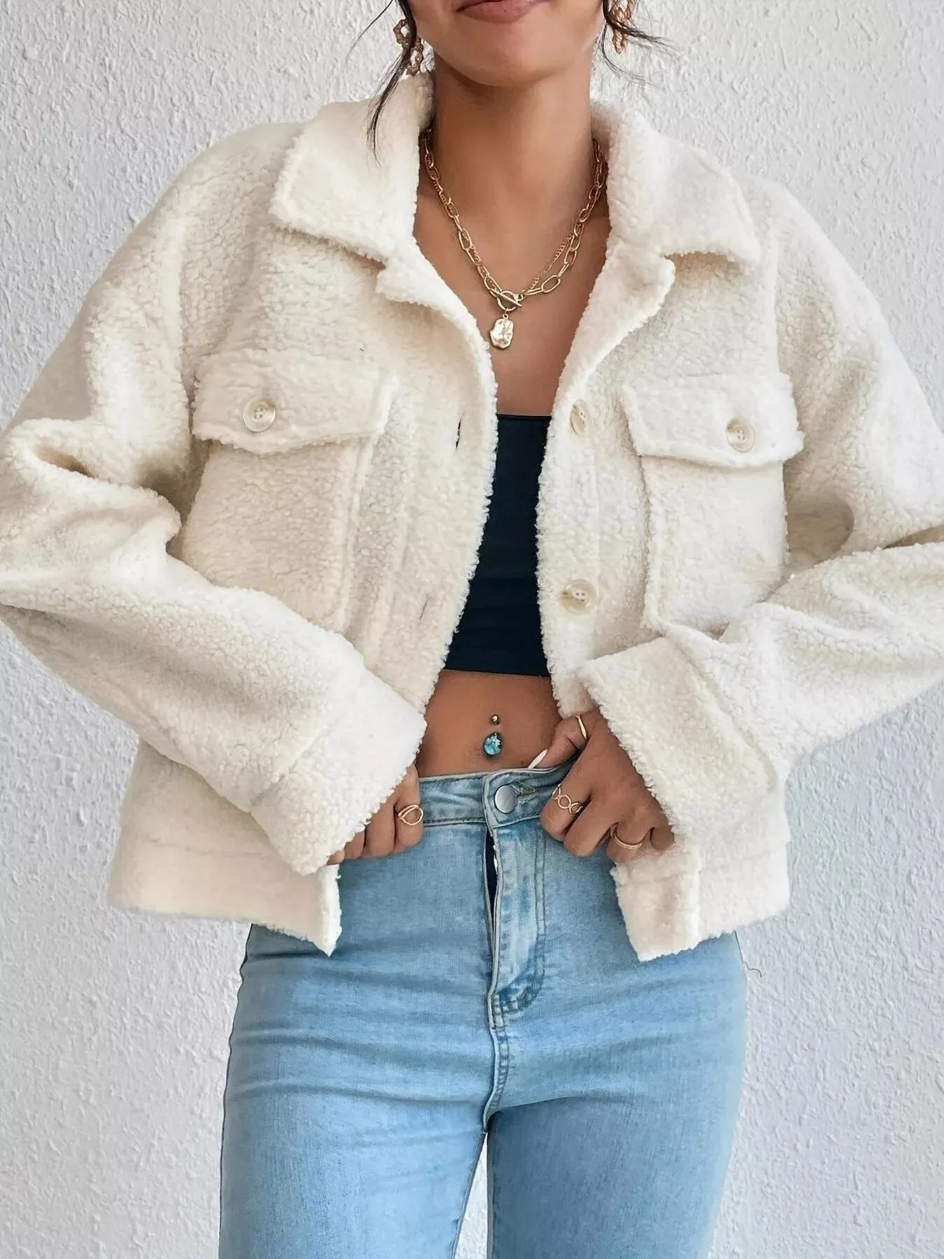 Full Size Cozy Faux Shearling Button-Up Jacket Plus Size sold by Charming Charlie product image thumbnail 5