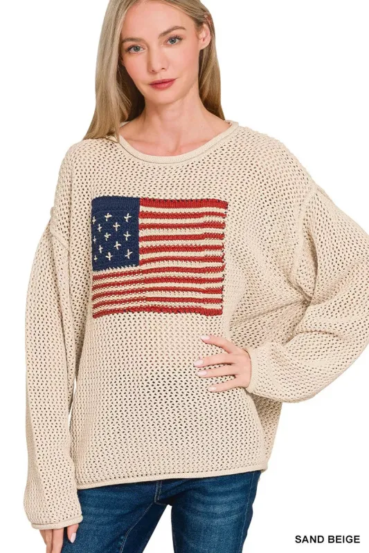 Zenana American Flag Crew Neck Sweater sold by Charming Charlie