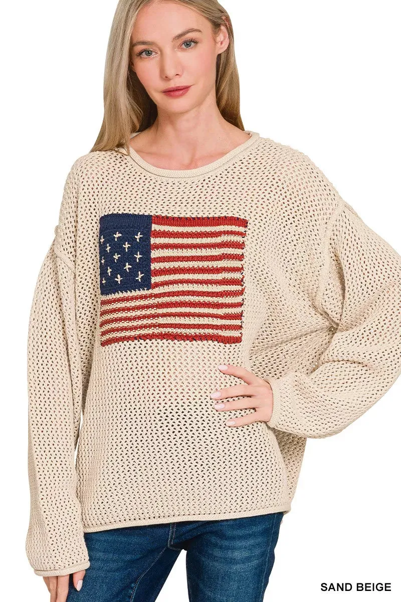 Zenana American Flag Crew Neck Sweater sold by Charming Charlie