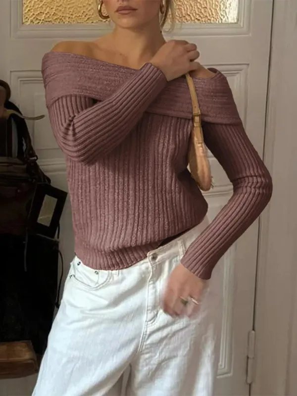 Off-Shoulder Ribbed Knit Sweater sold by Charming Charlie