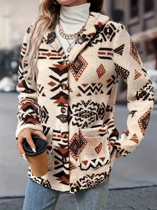 Ethnic Pattern Button-Up Fleece Outerwear sold by Charming Charlie