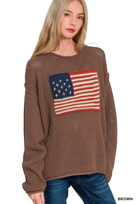 Zenana American Flag Crew Neck Sweater sold by Charming Charlie