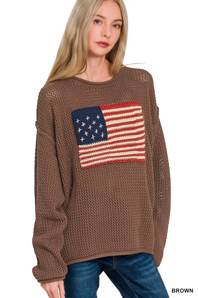 Zenana American Flag Crew Neck Sweater sold by Charming Charlie
