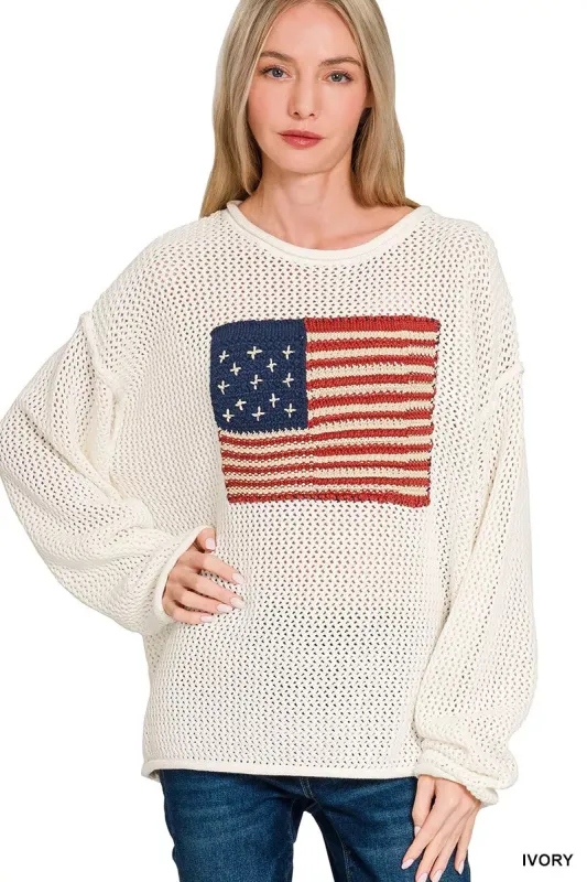 Zenana American Flag Crew Neck Sweater sold by Charming Charlie