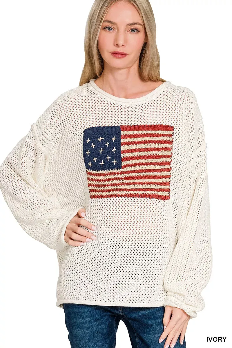 Zenana American Flag Crew Neck Sweater sold by Charming Charlie