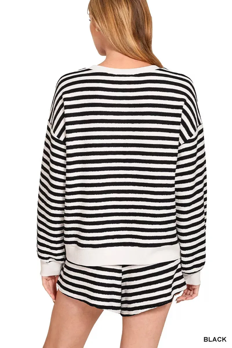 Zenana Striped Long Sleeve Top and Shorts Set sold by Charming Charlie product image thumbnail 2