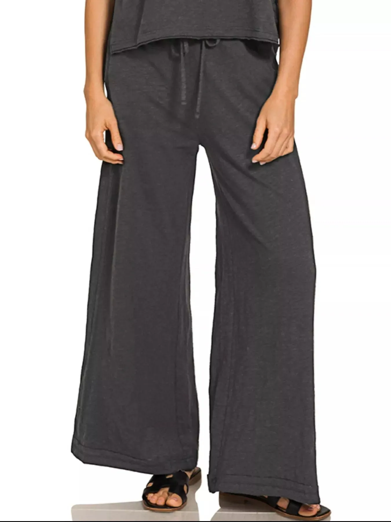 Zenana Cotton Slub Short Sleeve Tee and Pants Set sold by Charming Charlie product image thumbnail 2