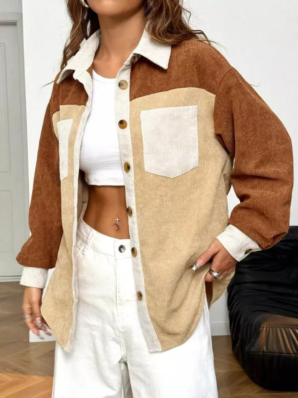 Color Block Corduroy Button-Up Jacket sold by Charming Charlie