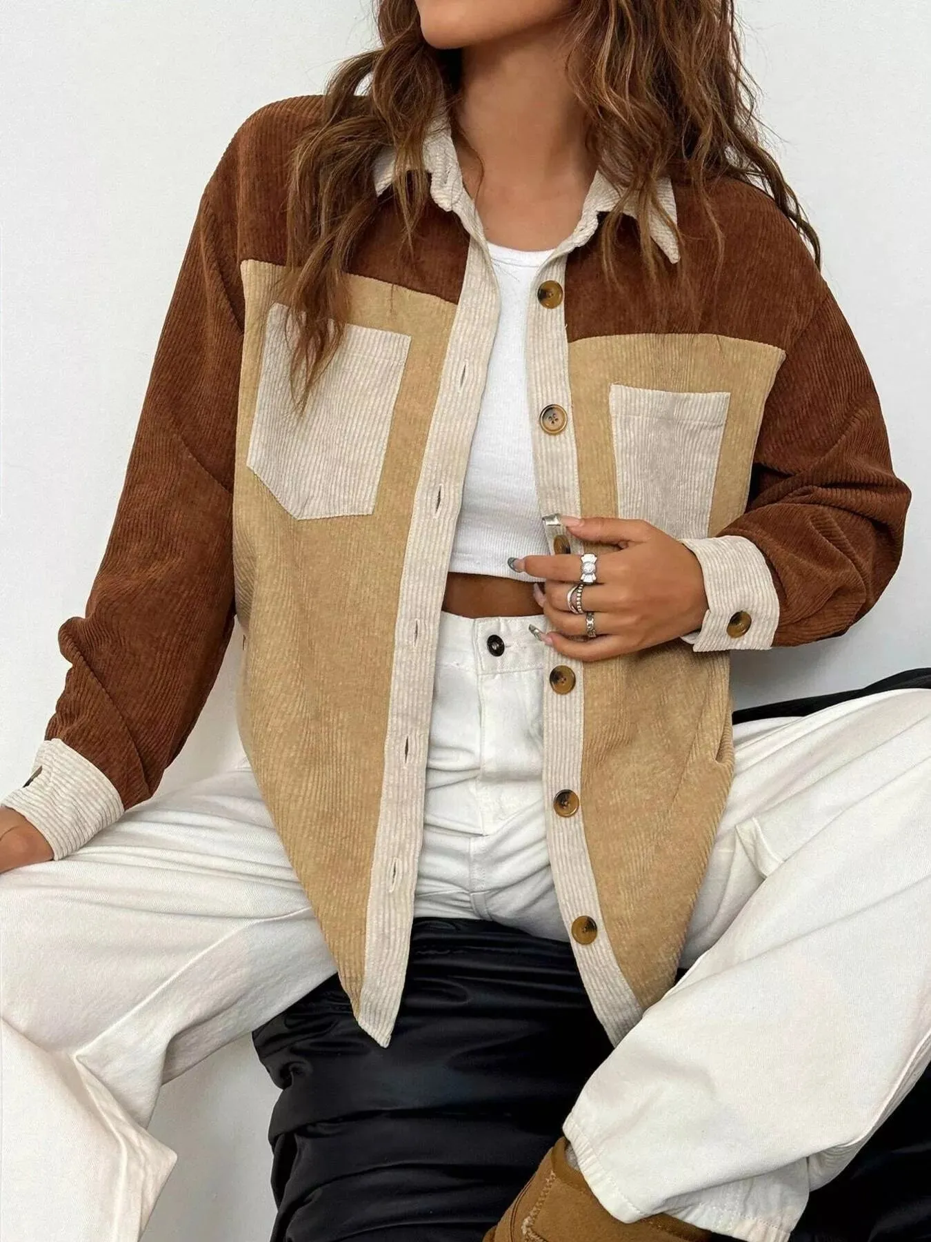 Color Block Corduroy Button-Up Jacket sold by Charming Charlie product image thumbnail 5
