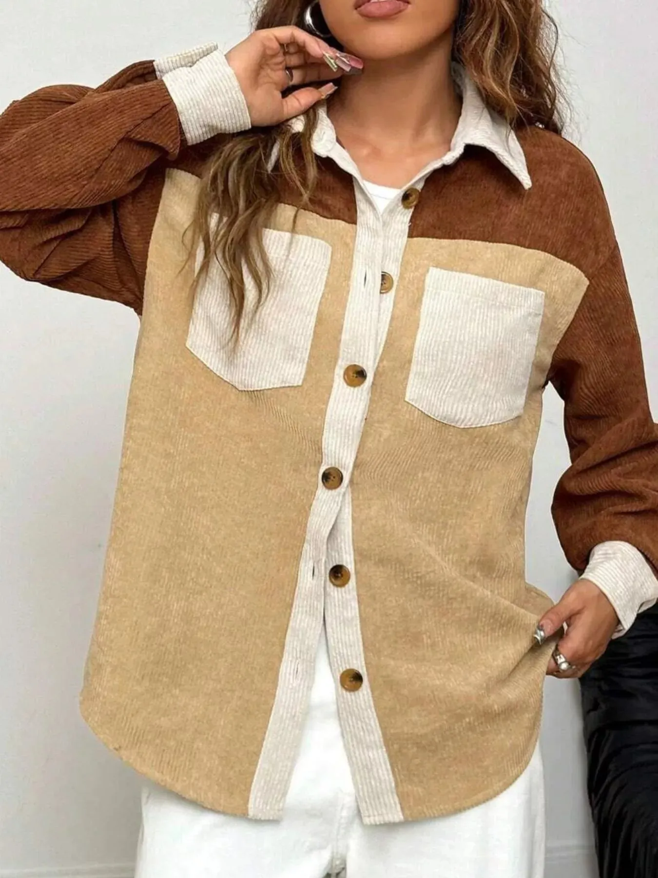 Color Block Corduroy Button-Up Jacket sold by Charming Charlie product image thumbnail 3